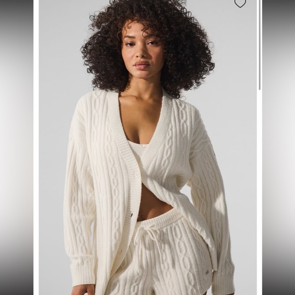Alo Cable Knit Winter Bliss Cardigan Ivory Size S